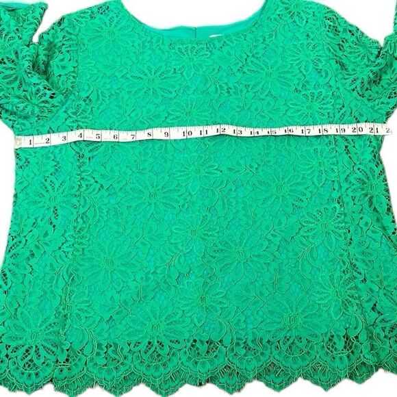 Nanette Lepore Women’s Green Lace Scallop Hem Bell Sleeves Top, Size L - Picture 7 of 8